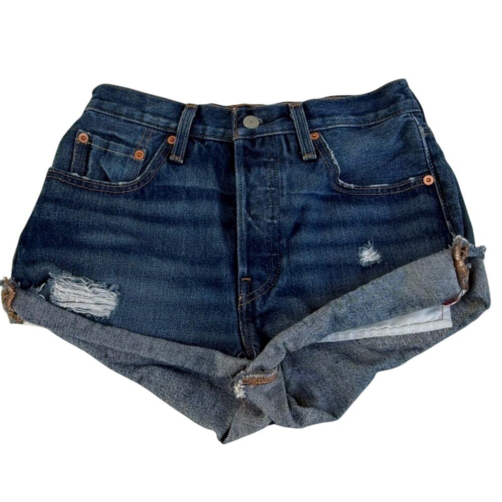 Vintage Levi's Premium 501 High Rise Denim Shorts W25 Distressed Raw Hem